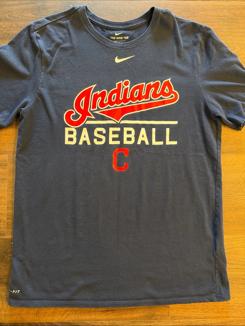 Nike Navy Tee with Red & White Indians Baseball Script